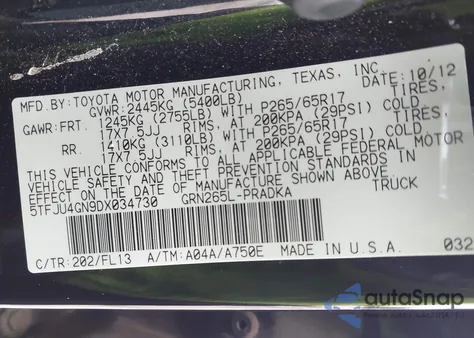 2013 Toyota Tacoma Prerunner V6 from USA, damaged, VIN 5TFJU4GN9DX034730